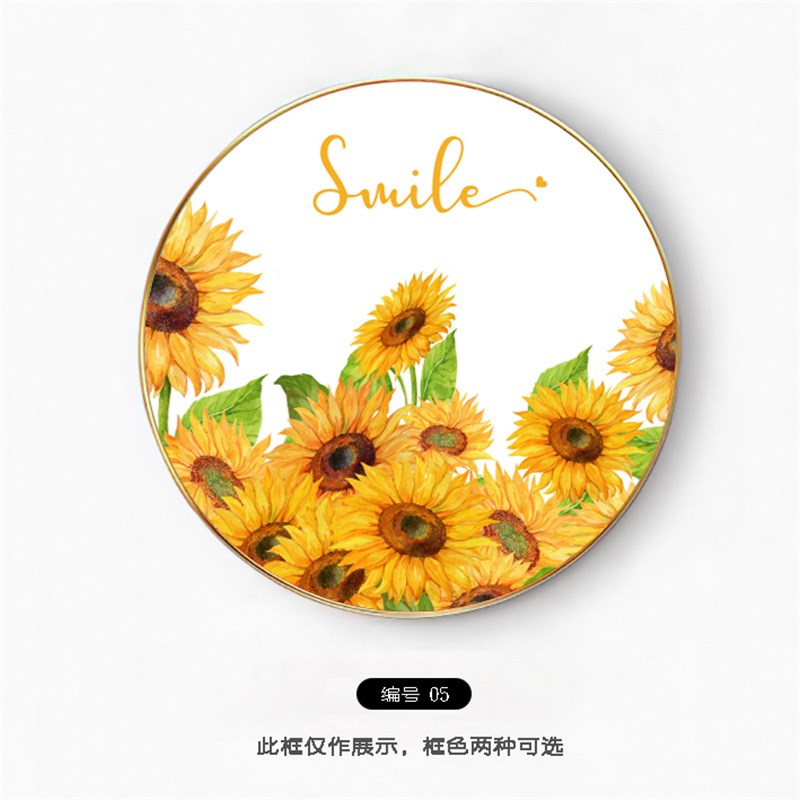 现代简约向日葵圆形装饰画入户客厅玄关挂画走廊过道餐厅风景壁画图片