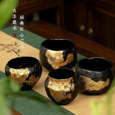 天然大漆建水茶道漆器茶具手工金箔大号笔洗水盂茶洗茶道茶渣缸