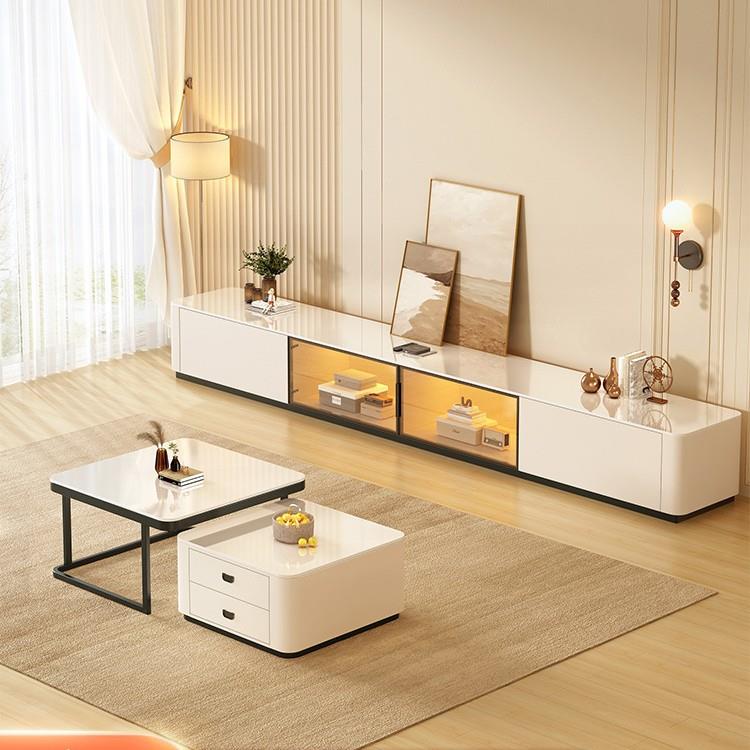 电视柜客厅家用轻奢感2024新小户型落地式储物柜实木茶几组合