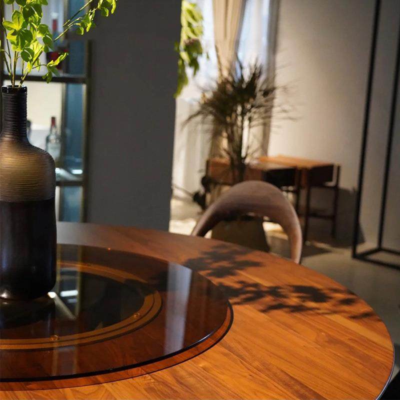 轻奢北美极简餐桌椅组合北欧黑胡桃木现代简约家用实木圆桌圆形