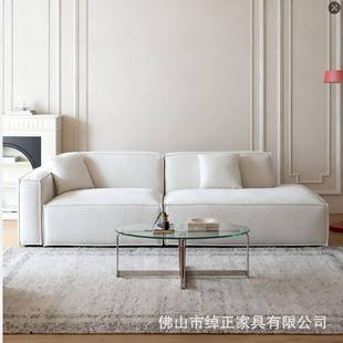 磨砂布艺沙发客厅异形转角豆腐块法式奶油白可拆洗法兰丝温妮沙发