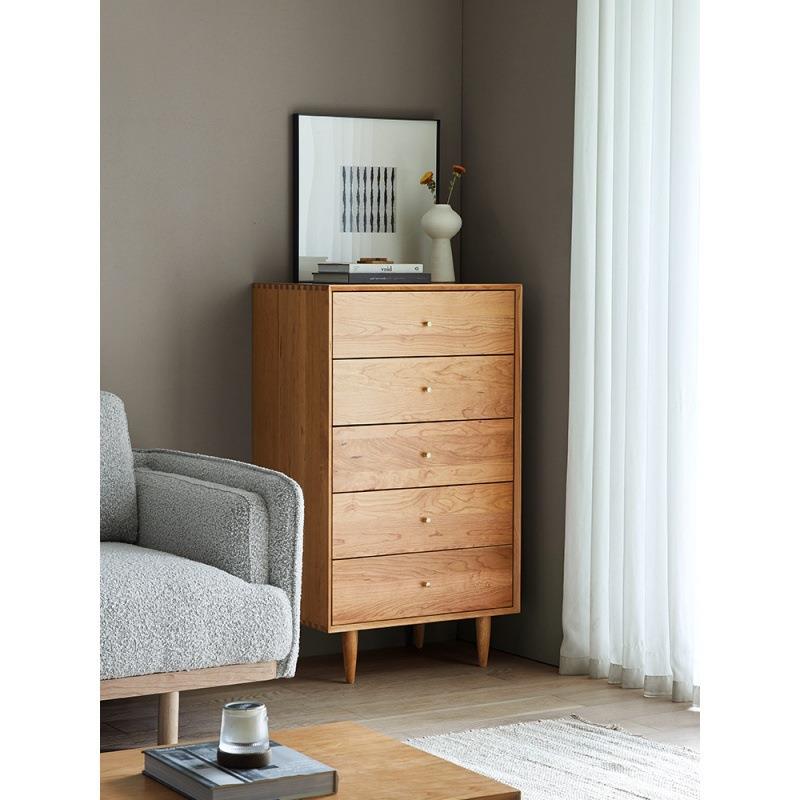 严选实木五斗柜卧室简约现代储物柜樱桃木五斗橱抽屉式靠墙收纳柜