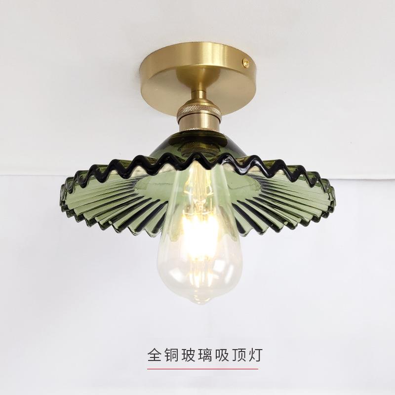 北欧全铜阳台灯走廊玄关过道灯轻奢卧室灯日式复古简约玻璃吸顶灯