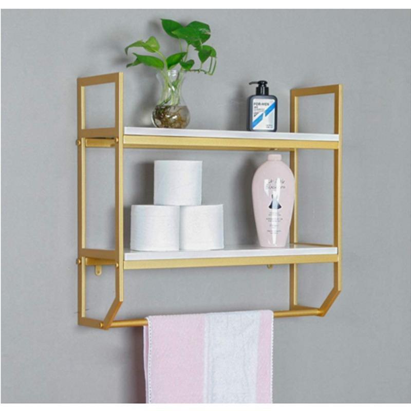 美式复古工业风高级金双层置物架铁艺上墙厨卫客装饰毛巾架