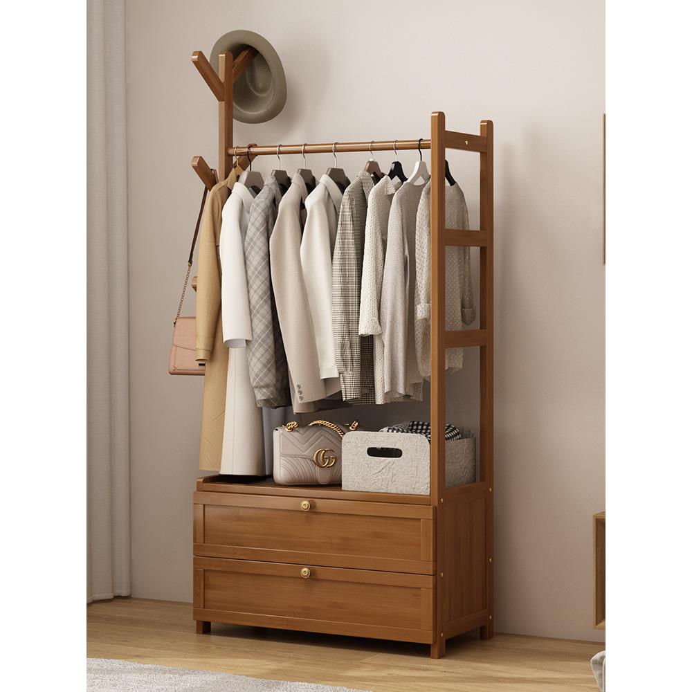 挂衣架家用带储物柜落地卧室衣帽架简易房间挂衣服的架子置物架子