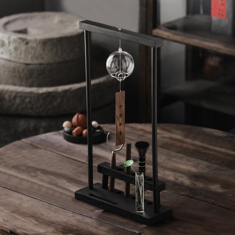 日式家居和风玻璃风铃挂饰复古木质风铃架茶空间摆件民宿装饰阳台