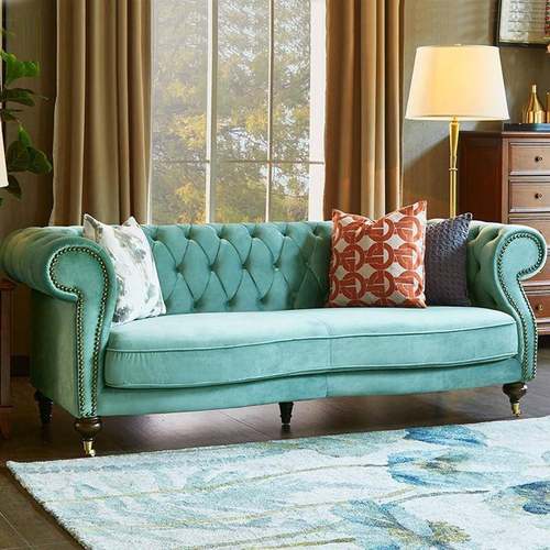 美式乡村布艺拉扣沙发组合小户型客厅简约现代丝绒复古设计师沙发