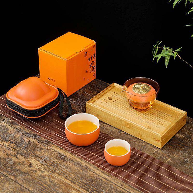 韵阁柿子快客杯一壶二杯便捷包泡茶壶茶杯旅行茶具套装送礼丁制,3C数码配件,USB灯,淘宝优惠券,粉丝福利购,淘宝优惠卷