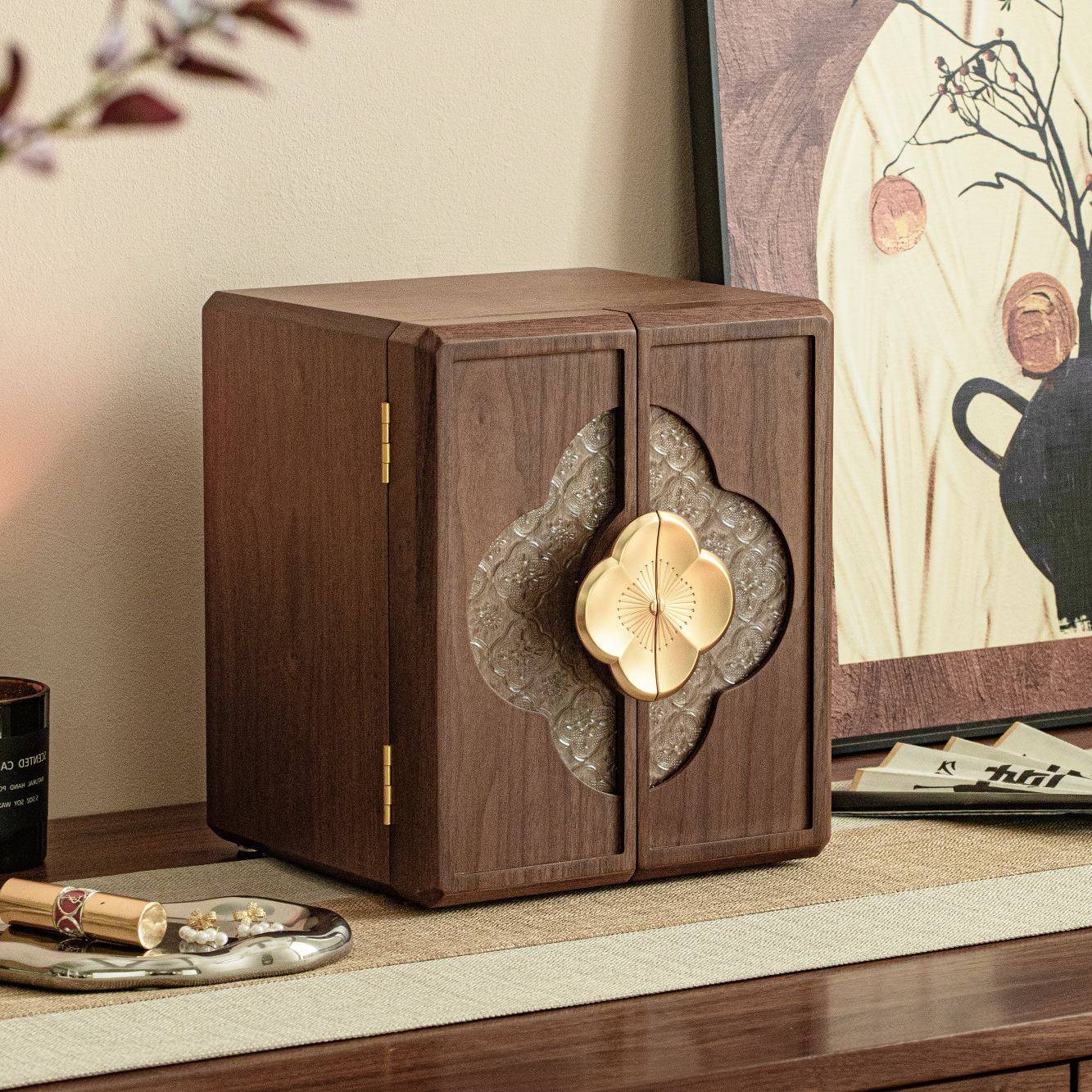 首饰收纳盒桌面大容量多层抽屉胡桃实木质高级感珠宝首饰整理盒