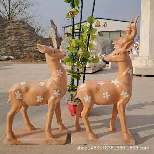 石雕鹿雕塑园林景观动物雕塑摆件晚霞红梅花鹿母子鹿长颈鹿雕刻