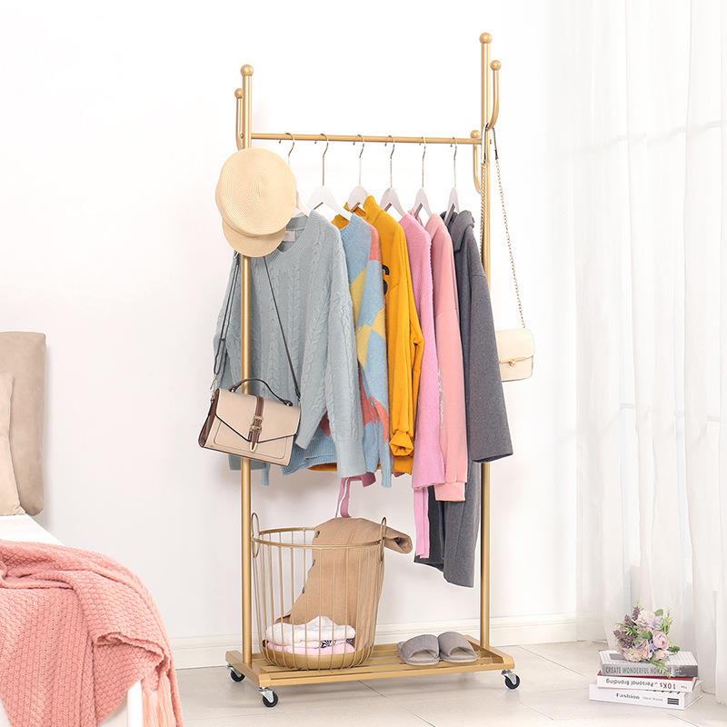 可移动衣帽架带滑轮落地卧室家用挂衣架简易客厅多功能收纳置物架