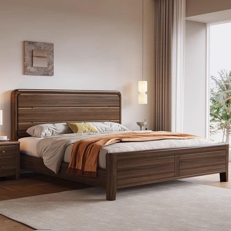 轻奢实木现代简约主卧室双人床储物大床中式北美黑胡桃木全实木床