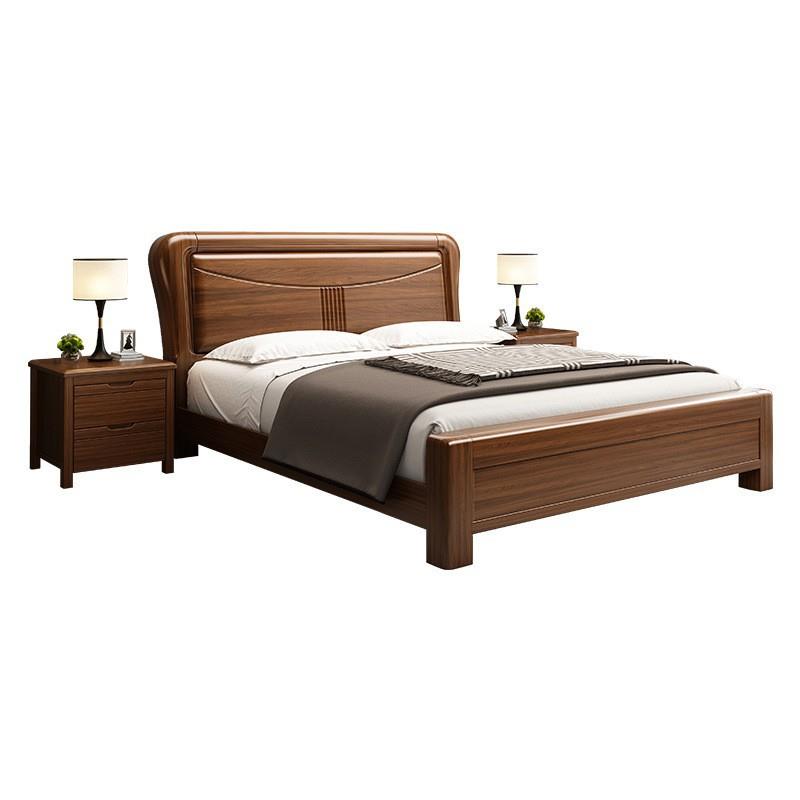 金丝胡桃木实木床1.8米主卧双人床1.5米现代简约高箱储物婚床实用