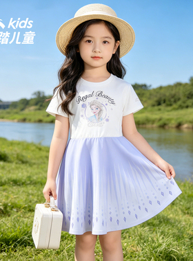 安踏儿童连衣裙短裙女小童装冰雪奇缘联名裙子2026新款时尚卡通