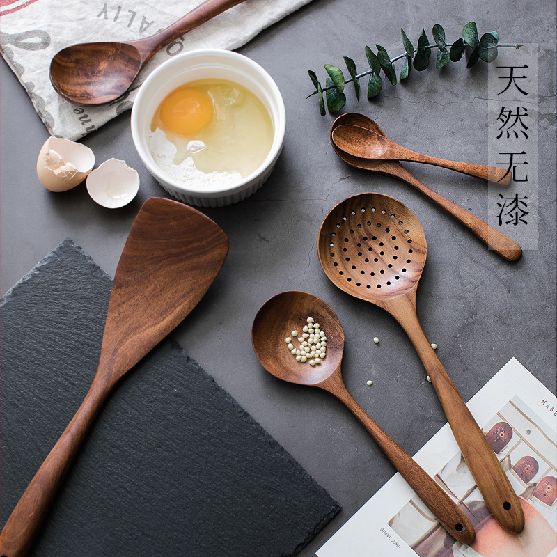 无漆实木木头木质木铲子不粘锅专用耐高温锅铲家用炒菜铲饭勺漏勺