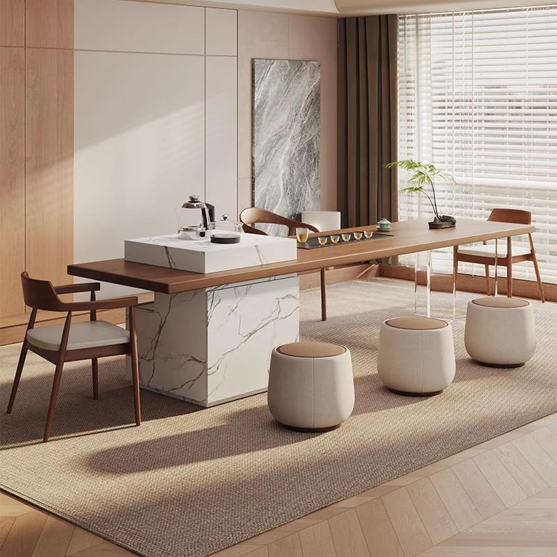 实木大板茶台办公室多功能新款岛台茶桌一体设计师轻奢现代高级感