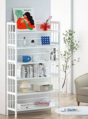 白色书架置物架多层落地家用楠竹收纳架儿童学生书柜整理置物架子
