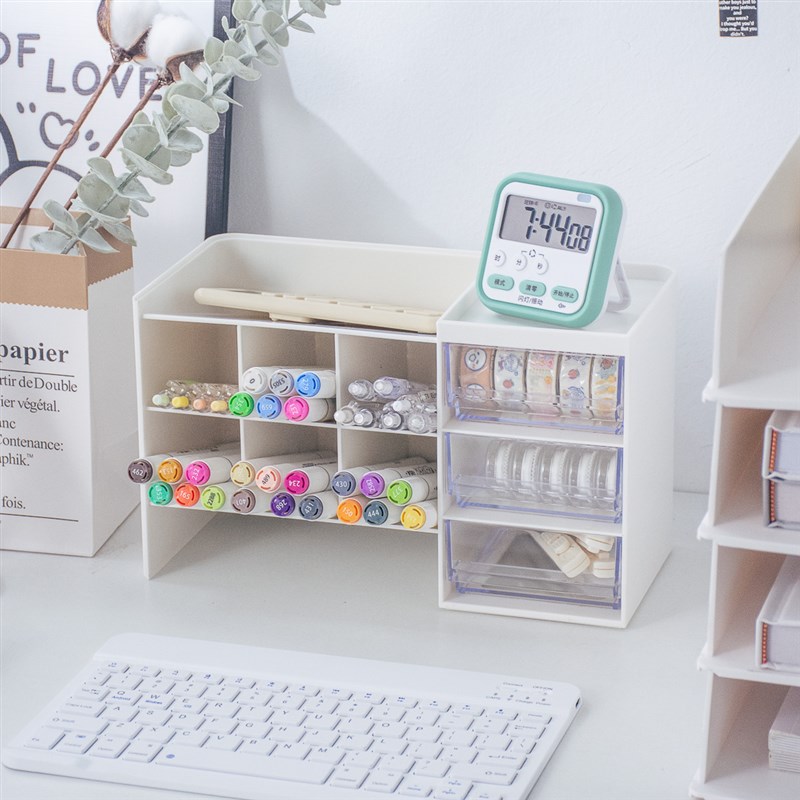 桌面抽屉式多功能收纳盒笔筒马克笔收纳架多层叠加学生寝室储物盒