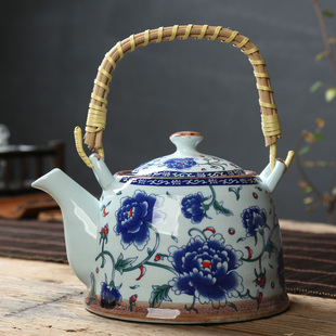 家用陶瓷提梁壶怀旧复古中式泡茶壶冷开水壶功夫茶壶花茶壶带过滤