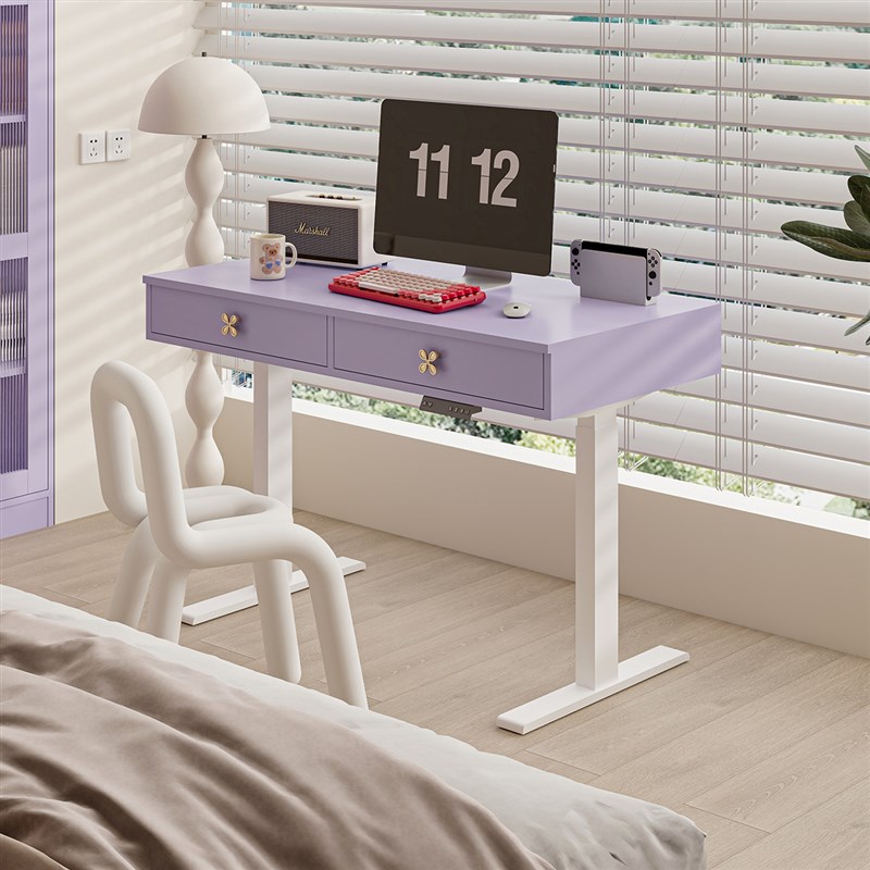 魔绘香芋紫电动升降桌可站立办公桌多巴胺书房写字桌家用电脑桌子