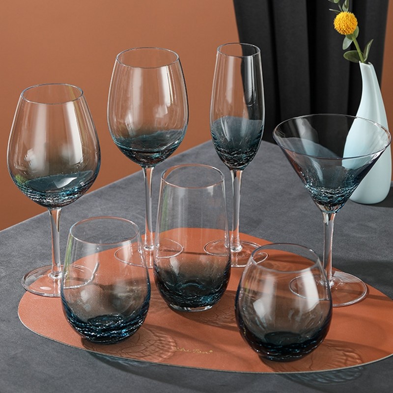 轻奢冰裂渐变蓝红酒杯香槟杯杯洋酒杯玻璃葡萄酒杯