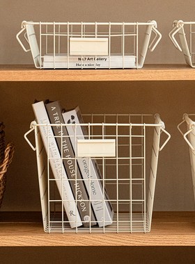 尚尚家居ns风白色简约铁艺手提收纳筐可叠加桌面置物储物篮