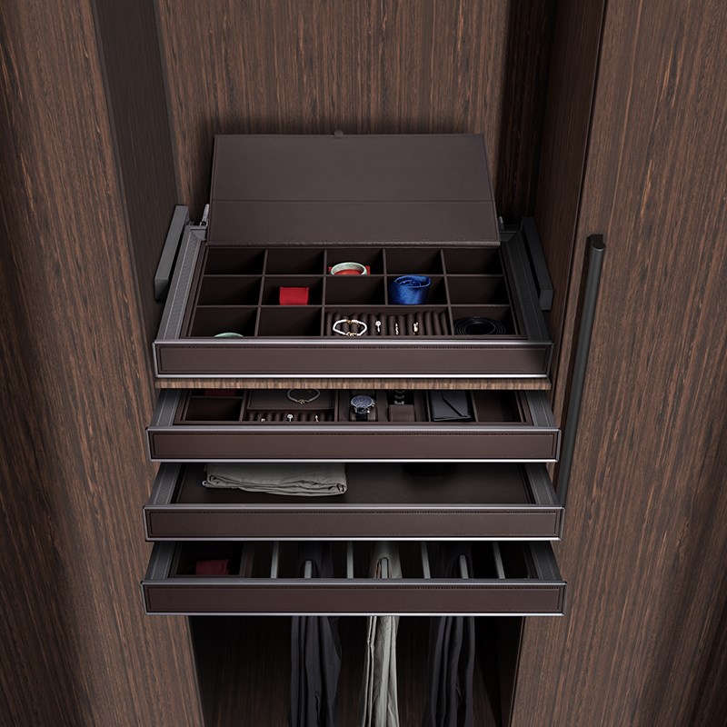 衣柜拉篮抽屉式内置衣帽间衣柜首饰盒裤抽五金伸缩格子抽裤架