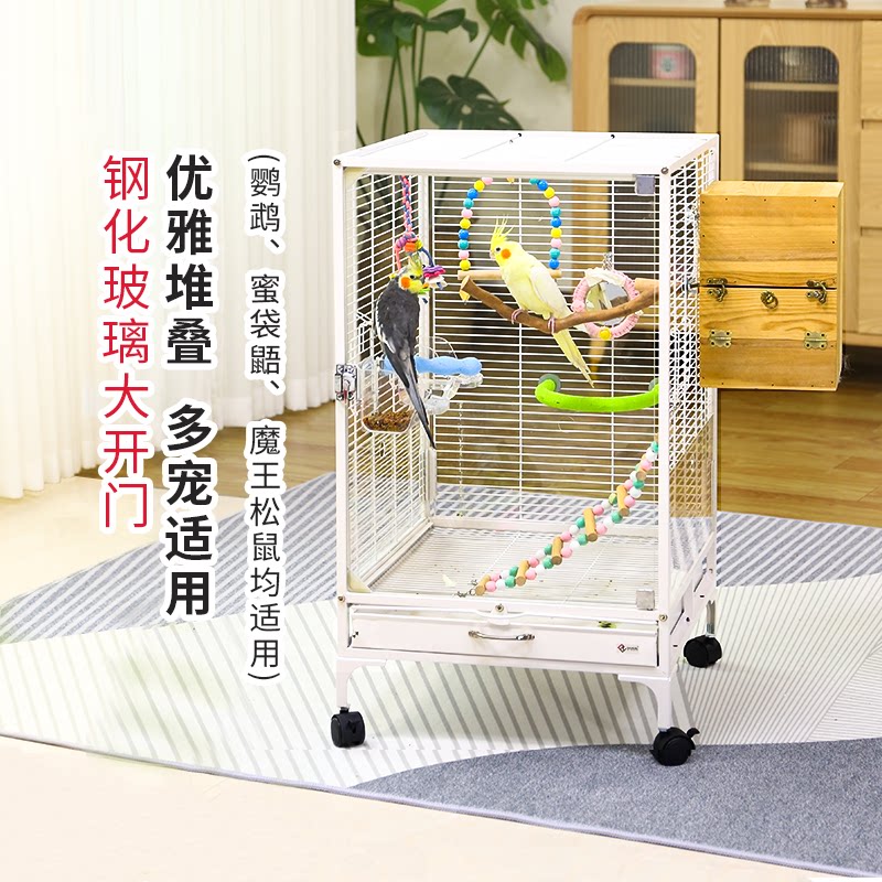 达洋 大号透明玻璃鹦鹉鸟笼子双层小宠笼玄凤蜜袋鼯松鼠笼子A10XB