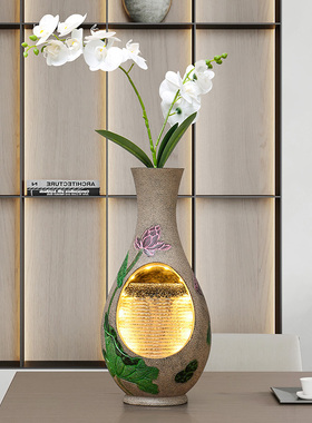 客中式荷花流室喷泉新厅茶水玄关装饰佛堂花瓶摆件乔迁礼