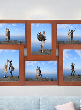 现简约咖啡白色组合一体实木情侣挂墙六宫格连体婚纱照儿童相框