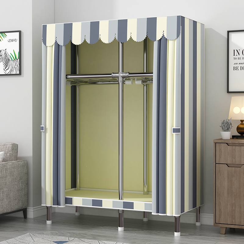 简易衣柜家用卧室简约现布衣柜出租房用收纳挂衣橱钢管结实耐用