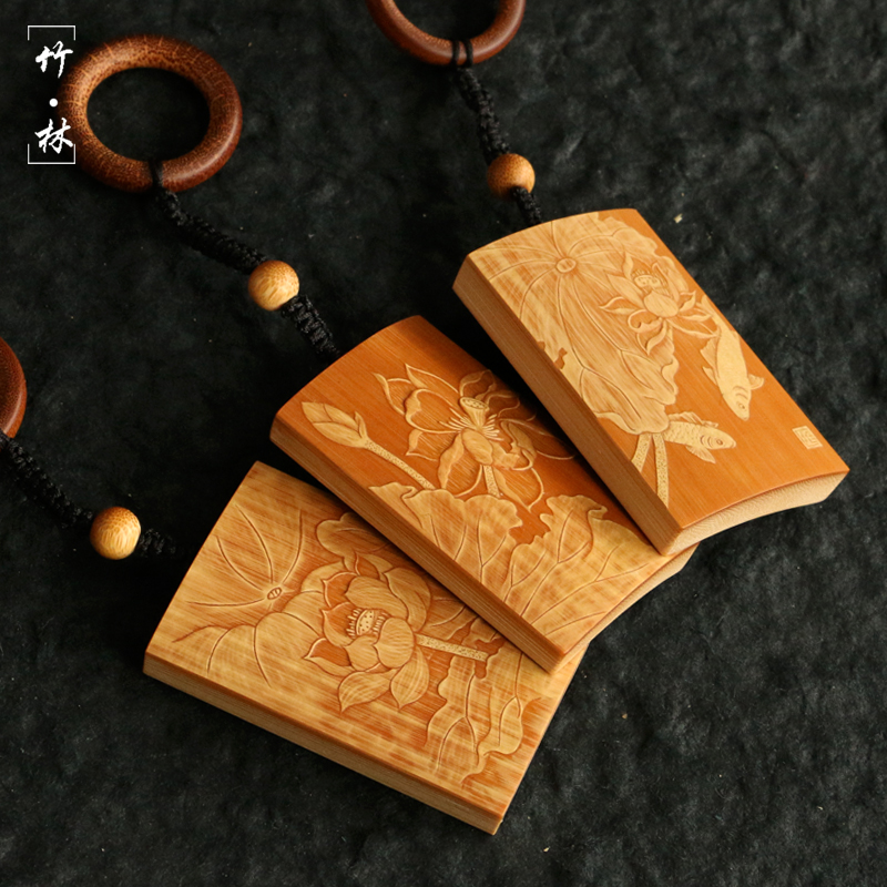 精品名家戚挺飞纯手工留青雕刻老玉竹文玩手牌竹雕手把件挂件竹牌