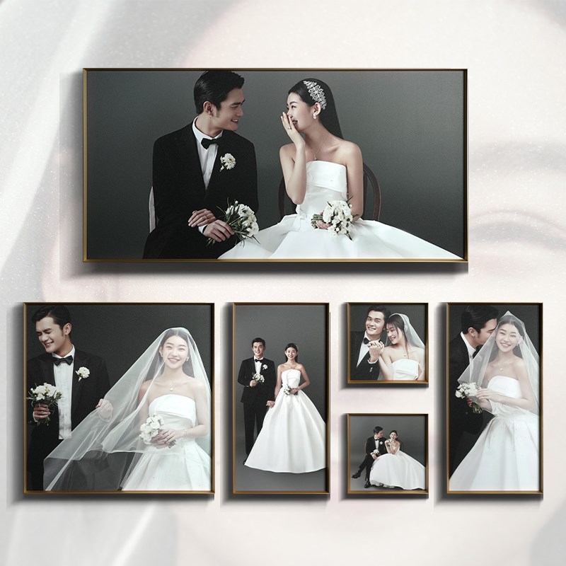 婚纱照放大挂墙轻奢结婚照相框定制洗照片影楼相册照片墙组合套装