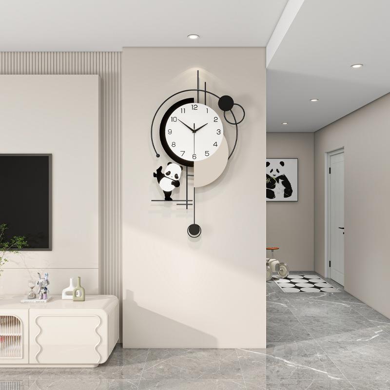熊猫创意钟表现代简约客厅高级感挂钟家用装饰挂墙免打孔静音时钟