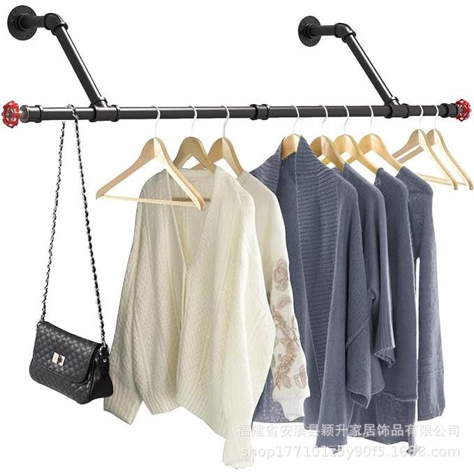 工业风管道壁挂式衣帽架挂衣杆阳台简易晾衣架晾衣杆铁艺衣架