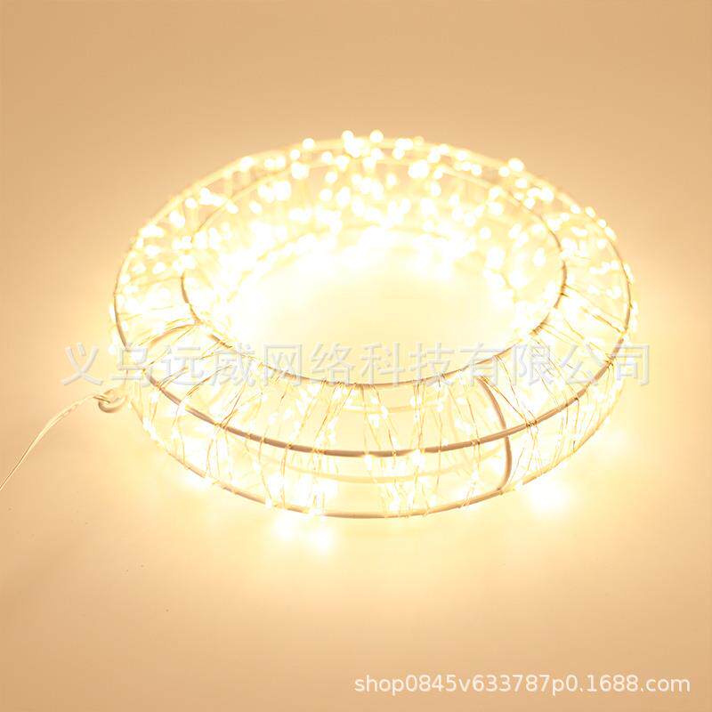 新款LED暖花环圆环小彩灯室内外氛围装饰灯串节日圣诞铁艺灯