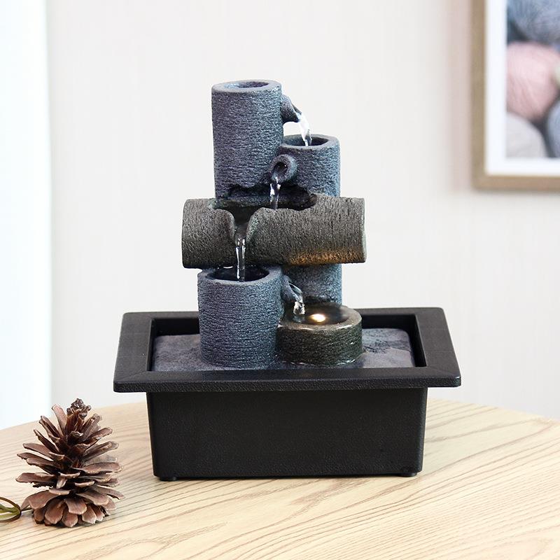 热卖流水摆件桌面书房电视柜玄关几何流水客厅树脂小喷泉装饰