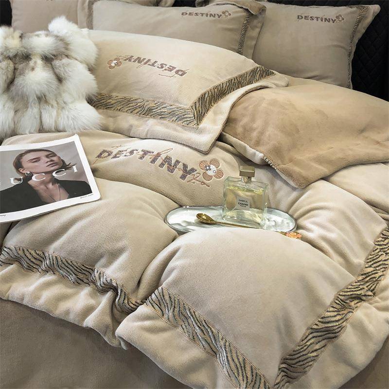 高端实体A类加厚牛奶四件套秋冬刺绣婴儿绒被套冬季加厚保暖床品