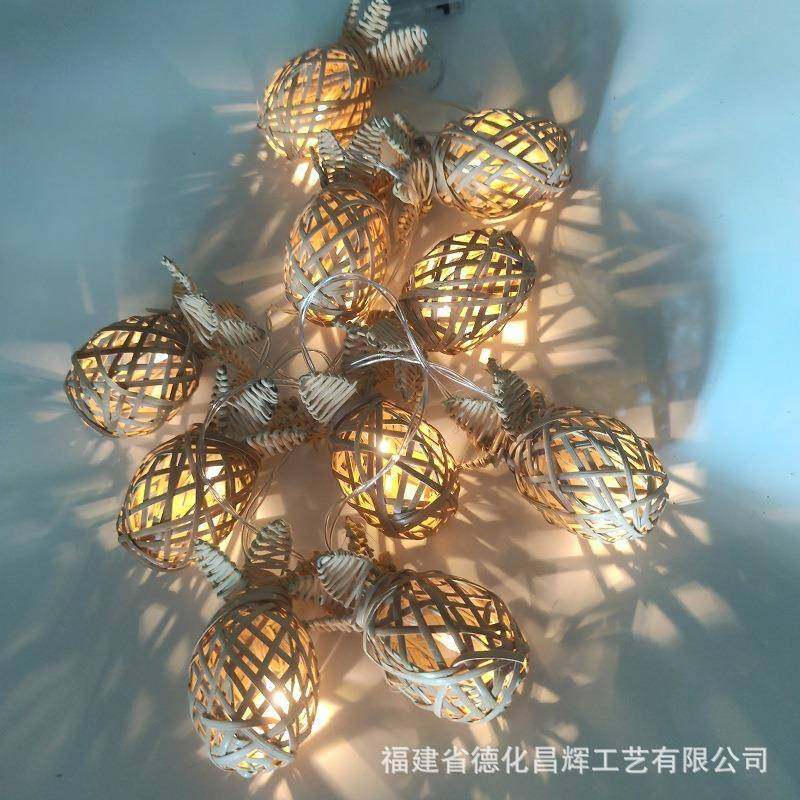 藤编手工编织菠萝灯串工艺品挂件节日装饰户外