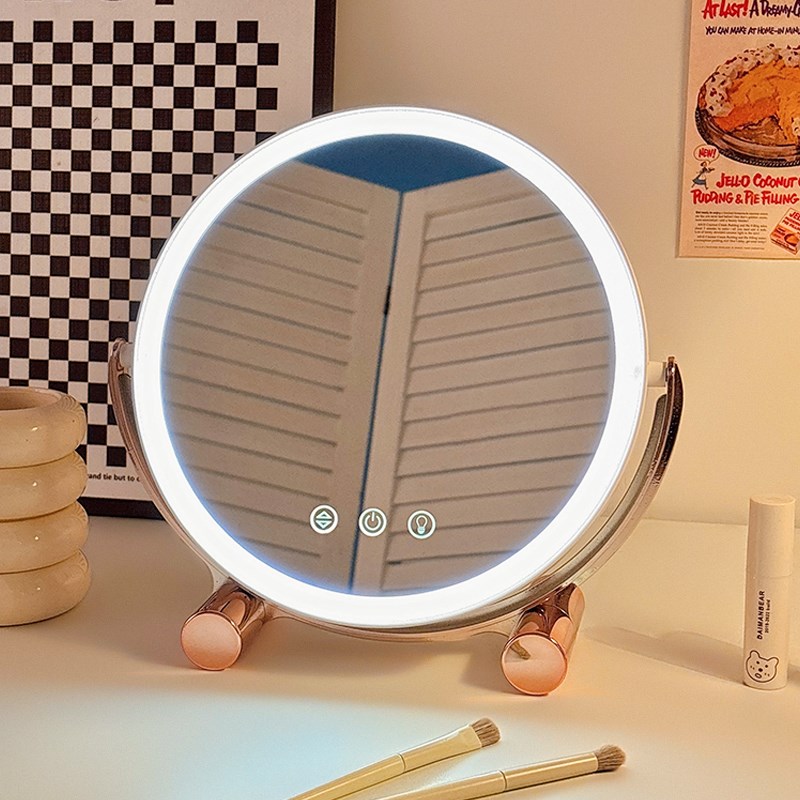 镜子台式桌面镜女家用卧室触控带灯大号旋转梳妆镜