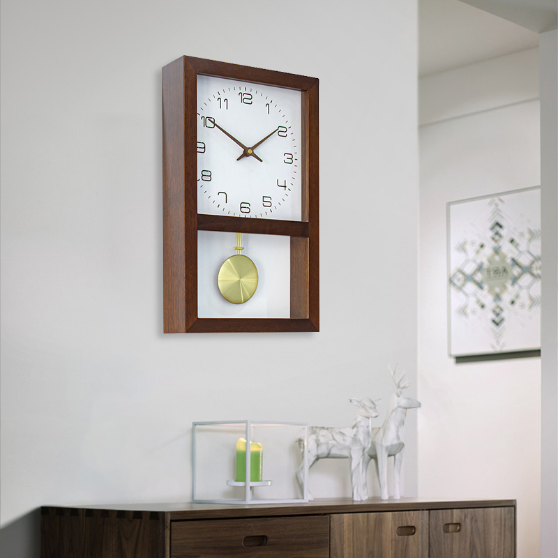 日式实木钟表客厅挂钟ns风家用静音挂墙上装饰现古典原木时钟