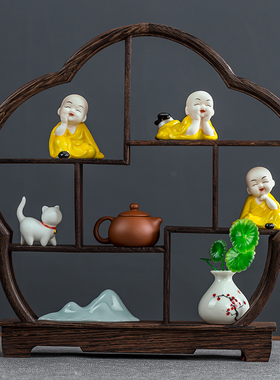 新中式博古架摆件实木小型茶桌客厅玄关电视柜书房家居装饰