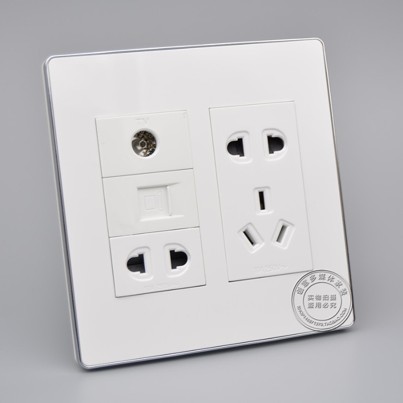 型多功能二三插五孔电源+V有线电视电脑网口墙壁开关面板