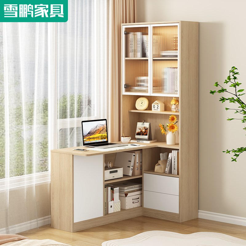 转角书桌书架一体桌家用学生学习写字台L型电脑桌书柜办公桌6FL47