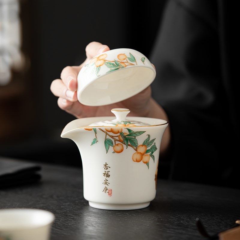 便携式茶壶白瓷户外旅行茶具手绘快客杯家用一壶三杯功夫茶具套装