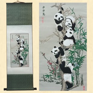 四川非遗刺绣五子登科熊猫挂画蜀锦手工蜀锦中国风外事礼品