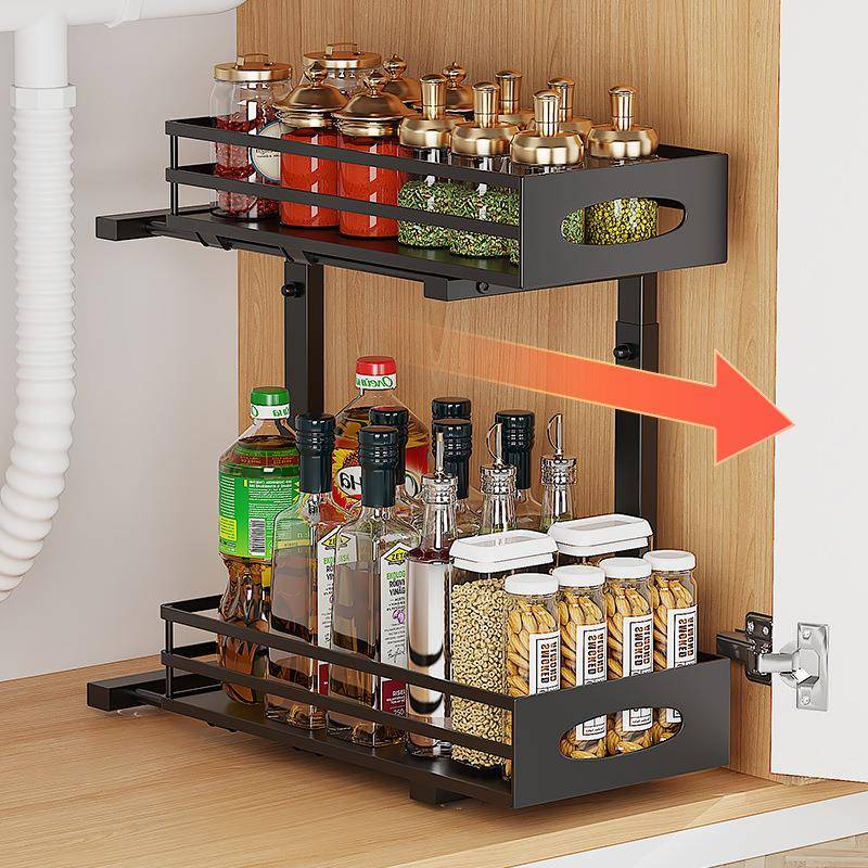 【折扣价】下水槽双层抽拉篮橱柜下可调节厨房用品置物架家用台面