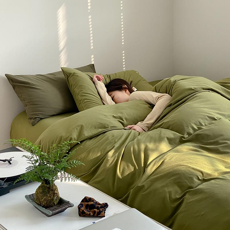 【折扣价】A类针织棉裸睡四件套全棉纯色简约天竺棉被套纯棉床单