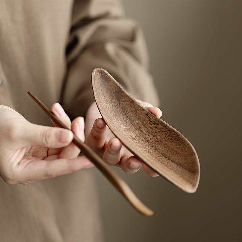 一叶茶则北美胡桃木手工赏茶荷实木茶拨茶夹茶道六君子茶具配件