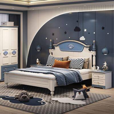 QRA11#儿童实木1米2单人美式床1.5男生女孩小户型一米二高箱储物